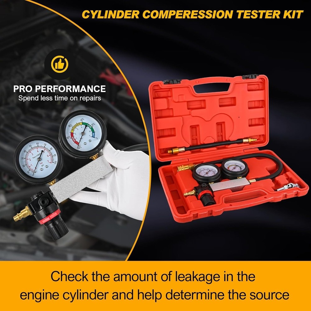 Cylinder Leak Down Tester, Gasoline Engine Compression Dual Gauge Leakdown De...
