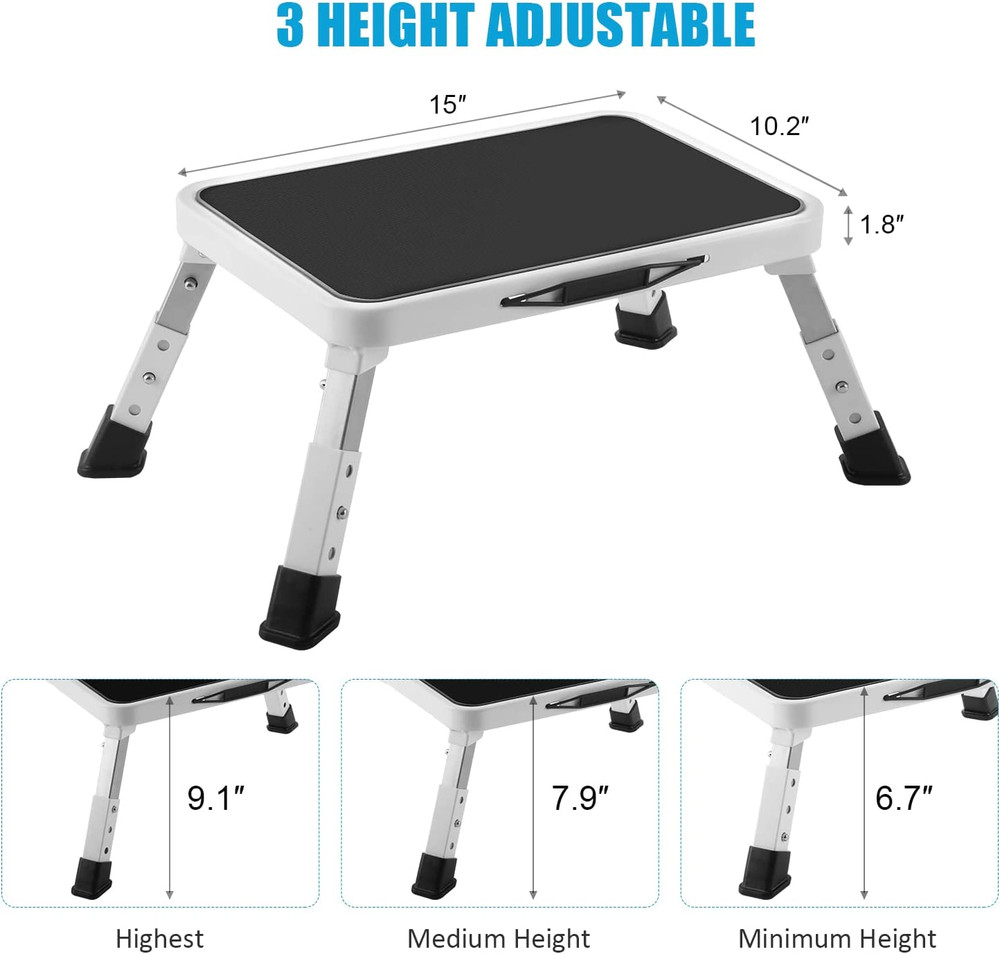 Folding Step Stool, Height-Adjustable Step Stool with Non-Slip Platform, Step La