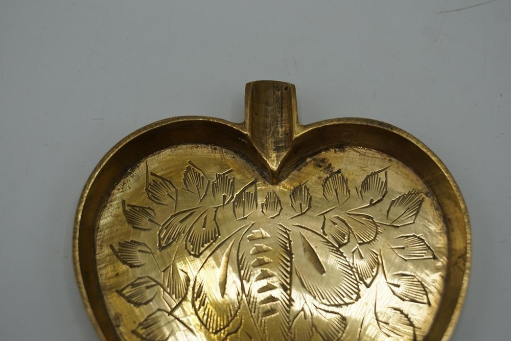 Solid Brass Heart Shaped Trinket Tray Dish Engraved Etched Brass Ashtray