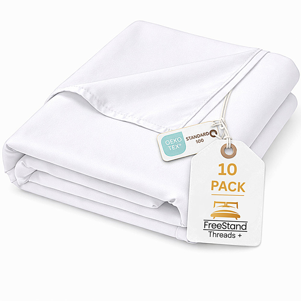 Threads+ Twin Flat Sheet – 100 GSM, 96 x 66, Soft Microfiber, (10 Pack White)