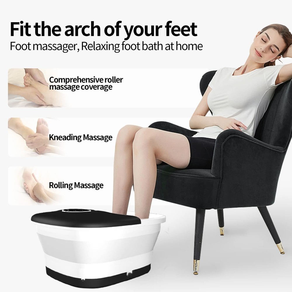 Collapsible Foot Spa Bath with Heat Remote Temperature Control Bubbles (BLACK)
