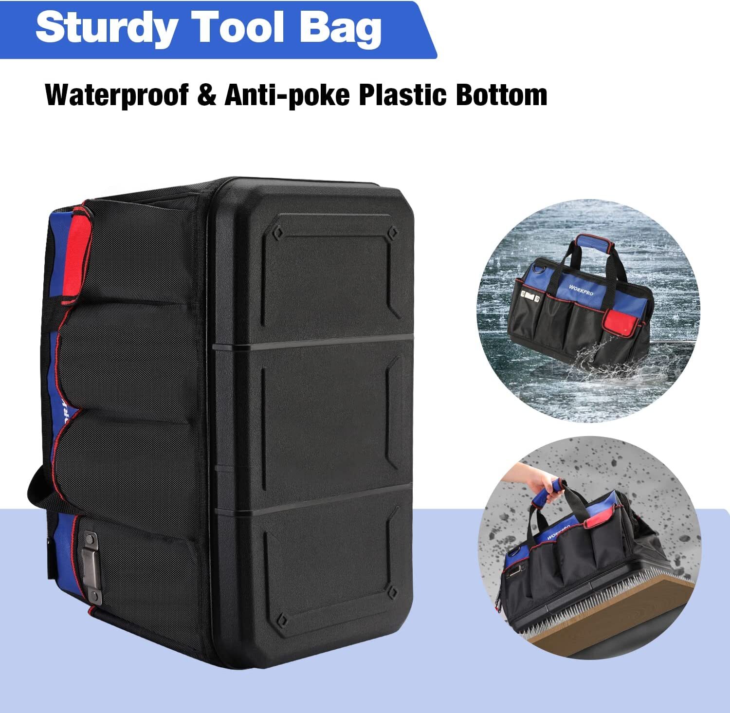 WORKPRO 18"Tool Bag Tool Tote Waterproof with Base and Adjustable Shoulder Strap