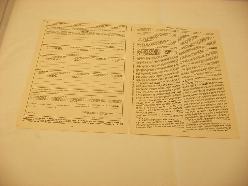 Vtg WW2 US Army Air Force USAAF - Veterans Compensation Fund Forms