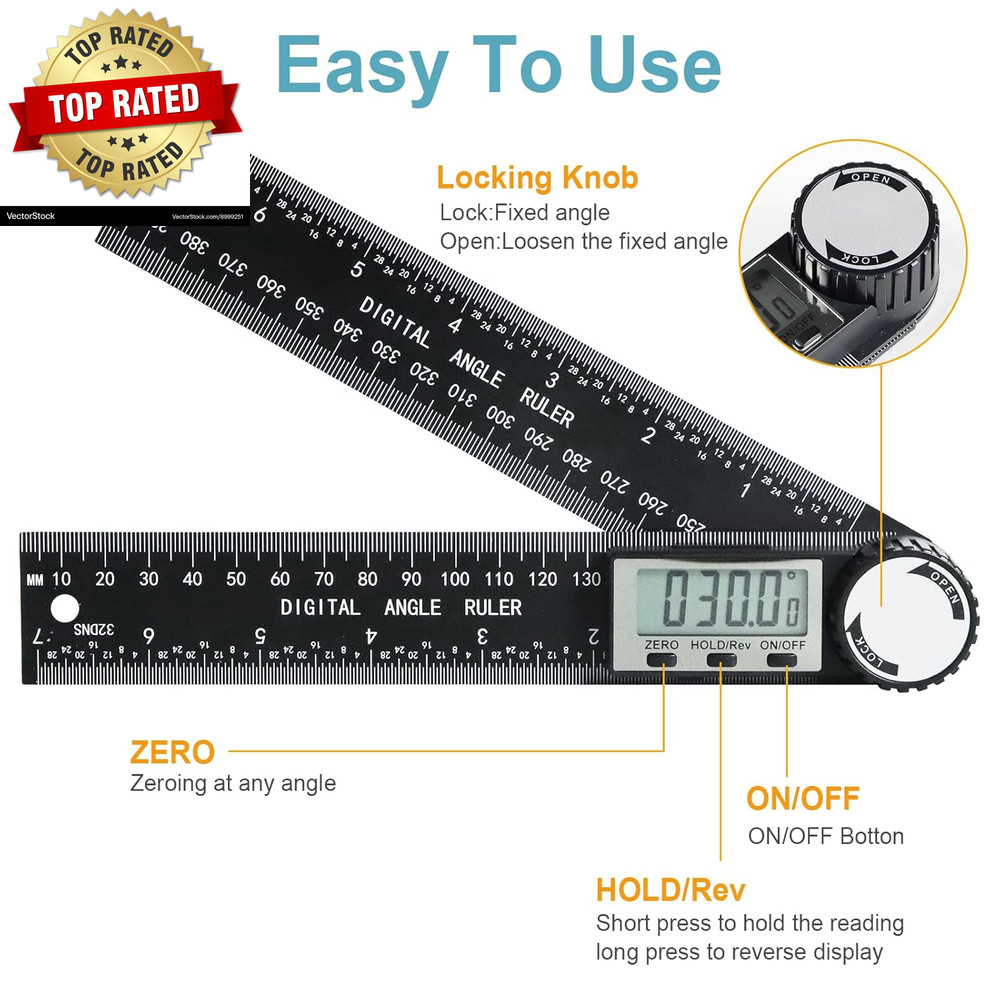 Third Generation Protractor Angle Finder Digital Angle Ruler with 7Inch/200Mm