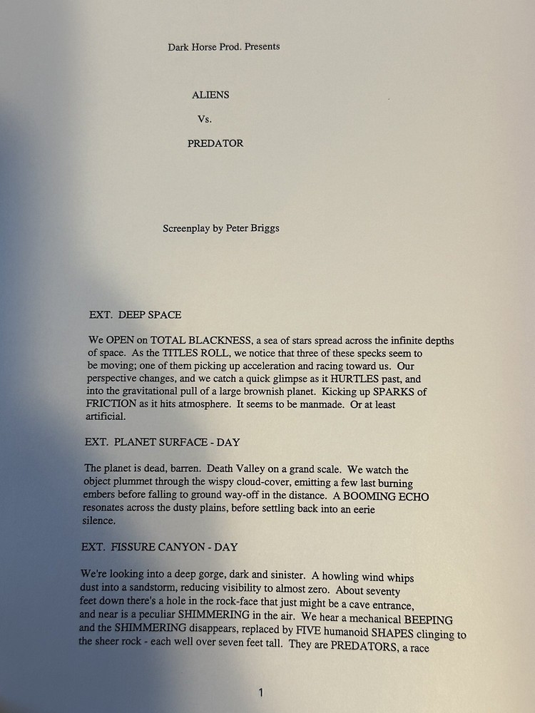 ALIENS VERSUS PREDATORS A SCREENPLAY BY PETER BRIGGS Script!!!!!!!