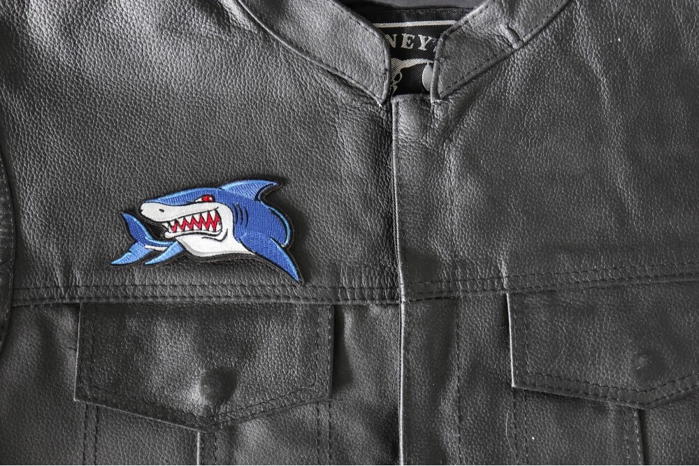 Embroidered Patch (Iron-On), Shark Patch Shark Teeth, 4" x 2.75"