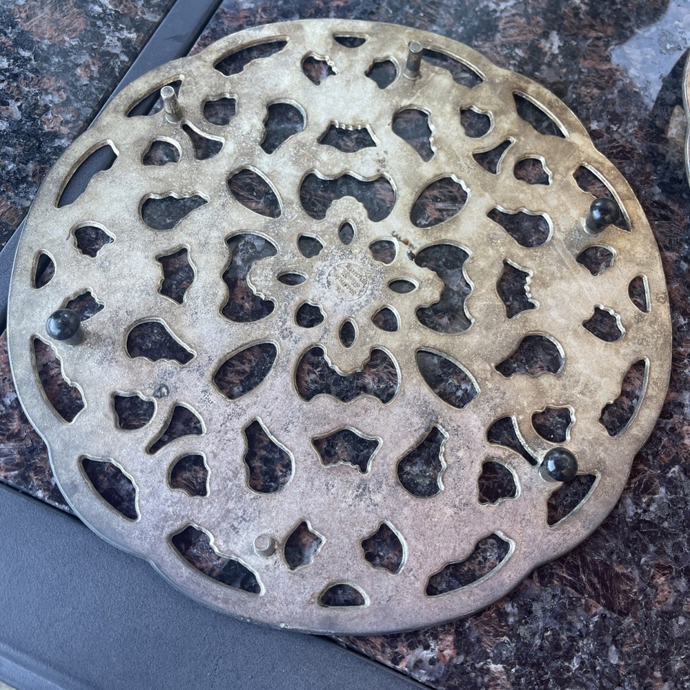 Vintage Sheffield Silver-Plated Trivets – Ornate Pierced Design – Set of 2