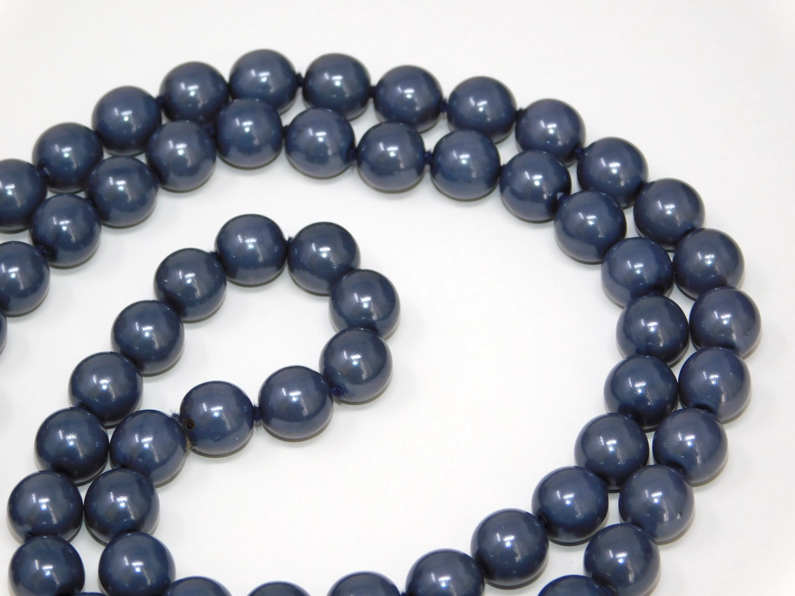 Vintage JOAN RIVERS Blue Hand Knotted 30" Faux Pearl Glass Bead Necklace