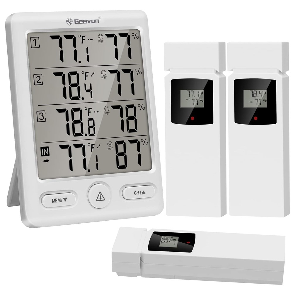 Multi-Function Wireless Hygrometer & Thermometer with 3 Sensors – Indoor/Outdoor