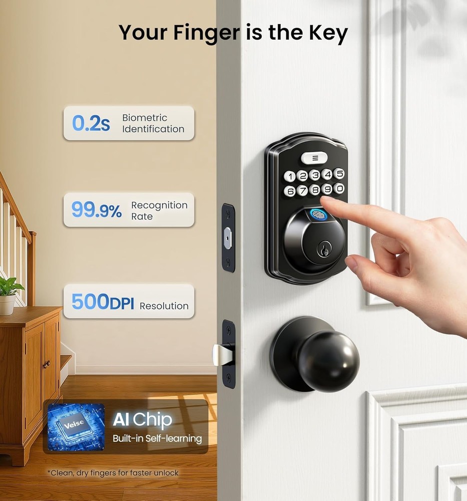 Biometric Door Lock, Anti-Peeping Password, Easy Install