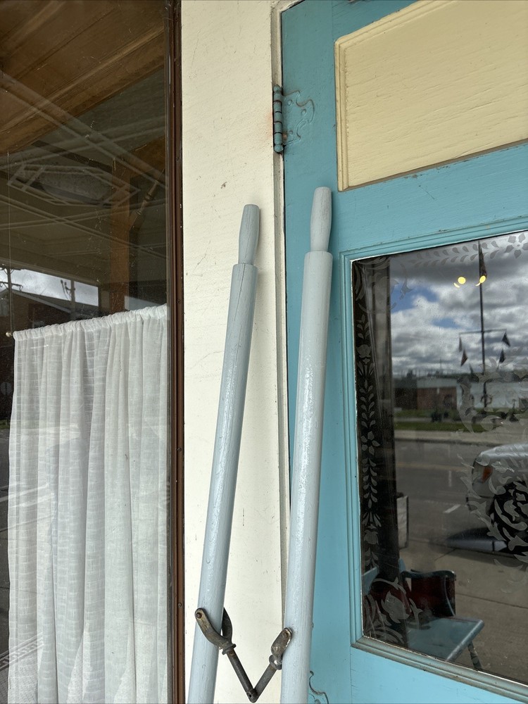 Antique Rowboat Oars Solid Ash Painted Gray 84” With Oar Locks