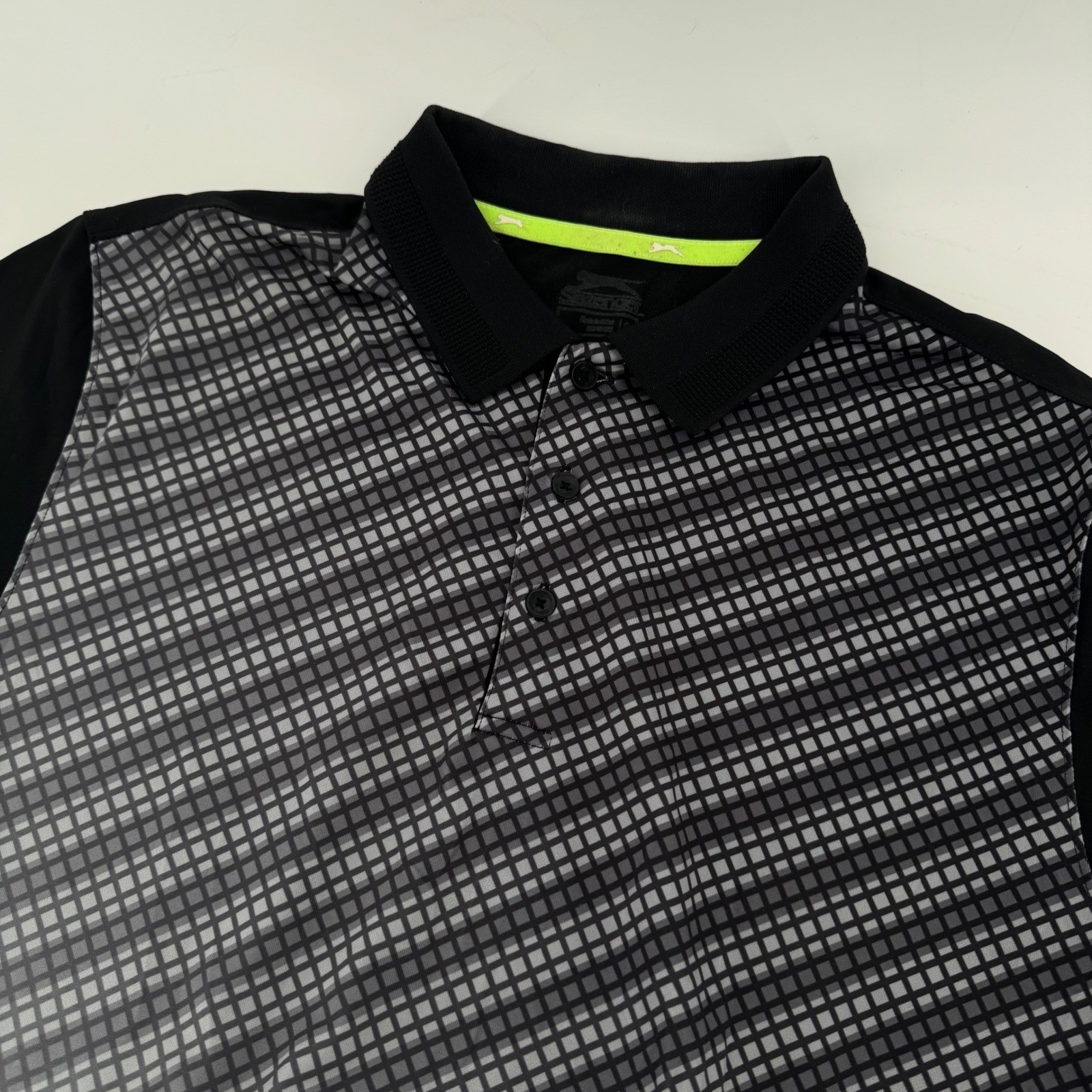 Slazenger Mens Golf Polo Shirt Black Grey Geometric Pattern Short Sleeve Size S