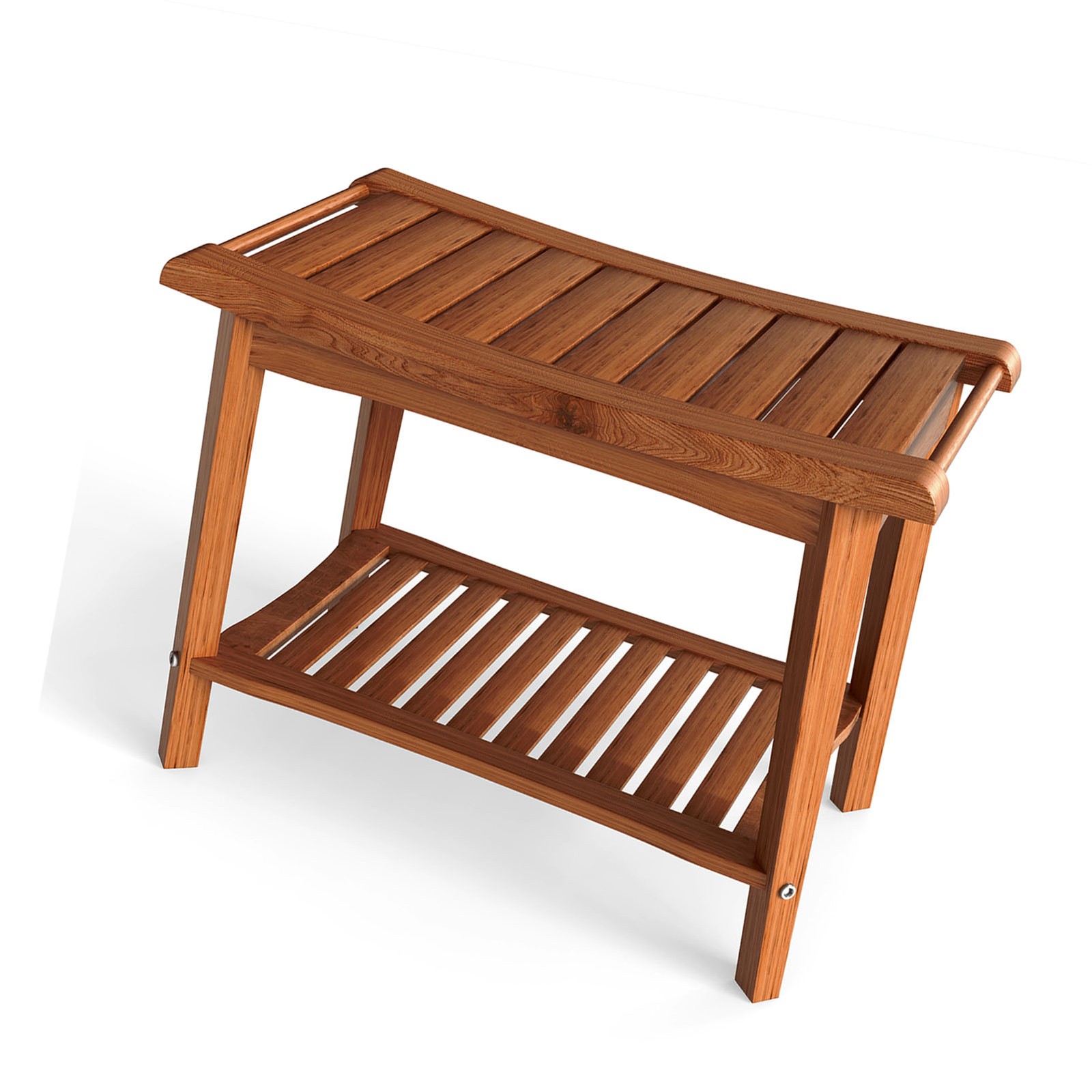 Shower Bench Wood Water Proof Ergonomic Shower Stool With Storage Shelf FKRT