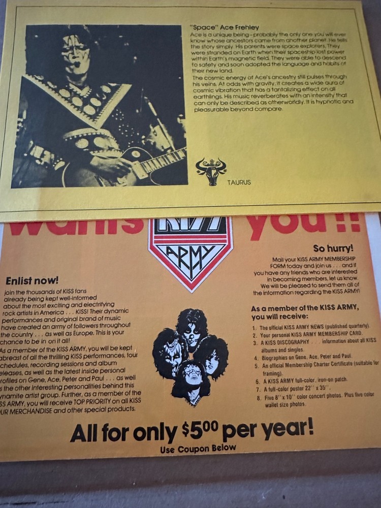 KISS ARMY KIT - official 1978, 1976 Aucoin - solo albums era fan club Incomplete