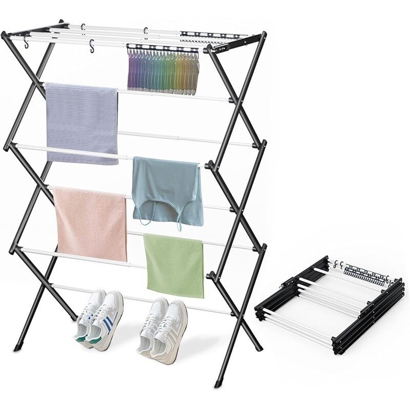 Foldable Clothes Drying Rack Indoor Outdoor Collapsible Space Saving Iron Frame