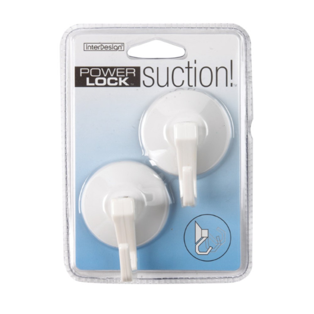 InterDesign 17601 White Plastic Small and Medium Power Lock Suction Hook 2 L in.