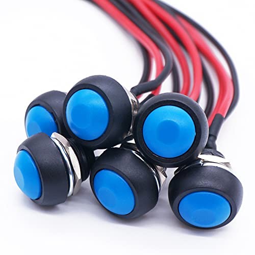 /6Pcs 12mm Momentary Push Button Switch 1/2" Mounting Hole On Off Mini Blue