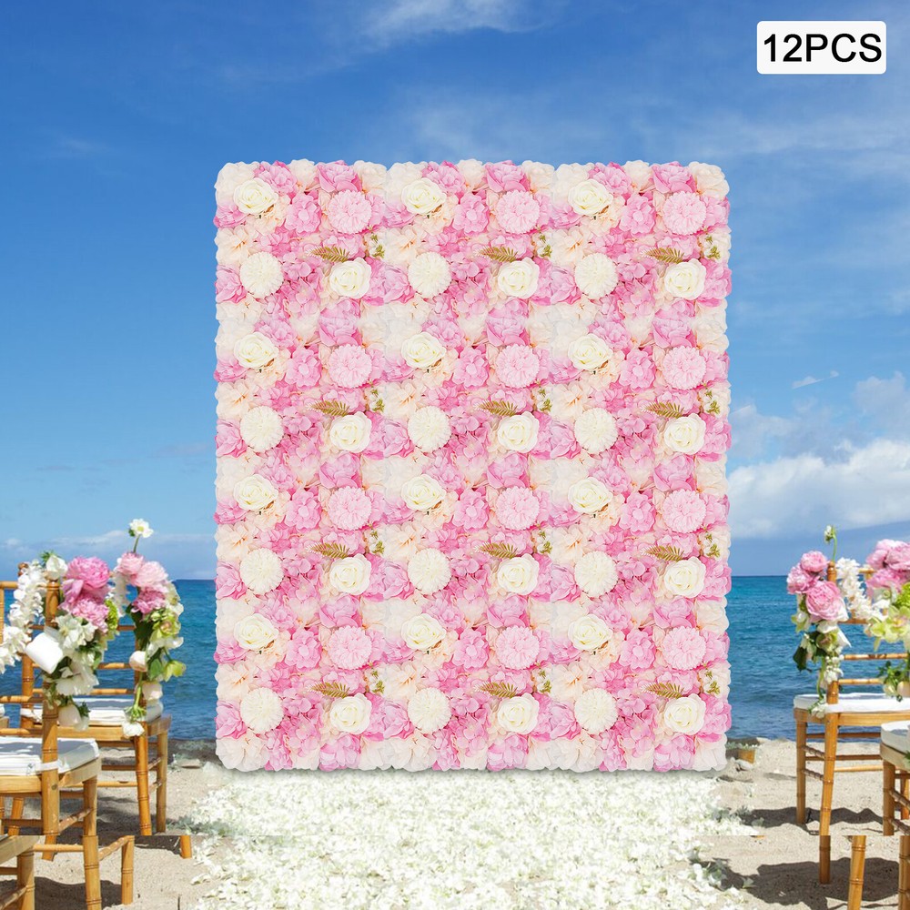 12PCS 15*15in Artificial 3D Flower Wall Panel Wedding Backdrop Wall Decor Pink