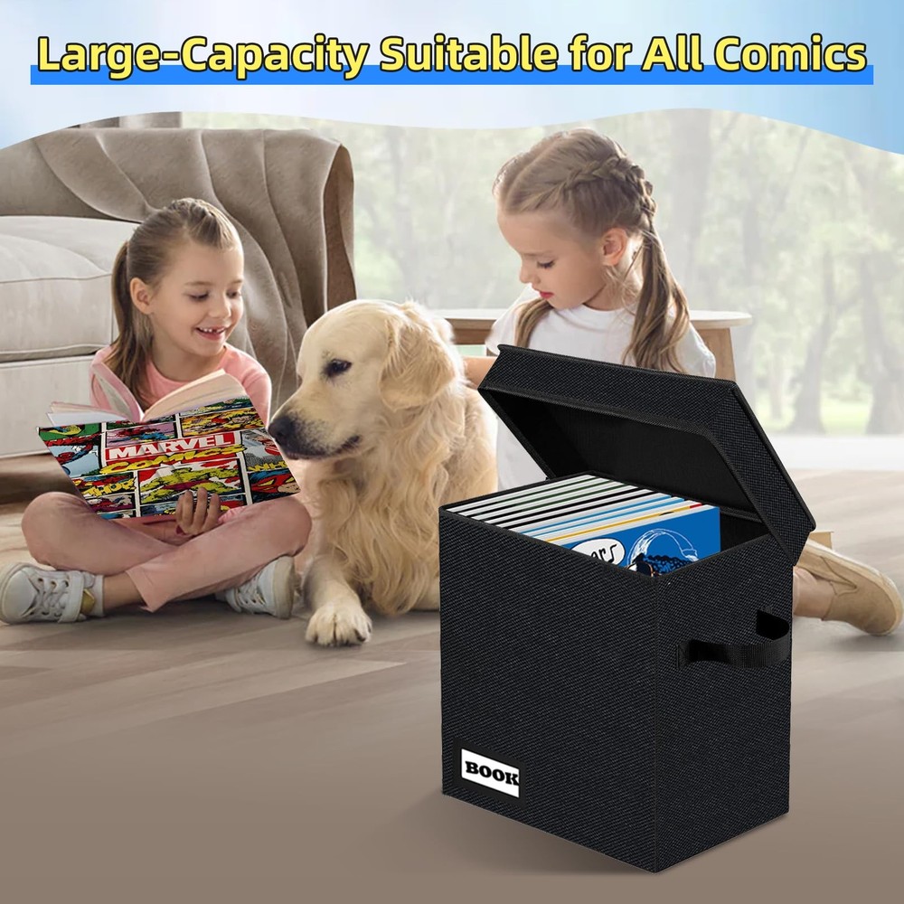 YNSZAS 3 Pack Collection Comic Book Storage Boxes, 3-Pack, Small Black