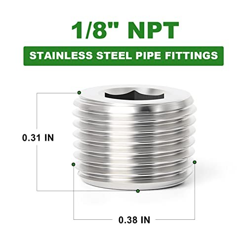 10PCS 304 Stainless Steel Socket Pipe Plug 1/8" MNPT-10Pcs Internal Hex Thread