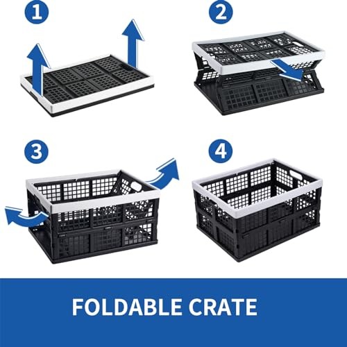 3-Pack Plastic Collapsible Storage Crates-30L,Foldable Plastic Black+Gray