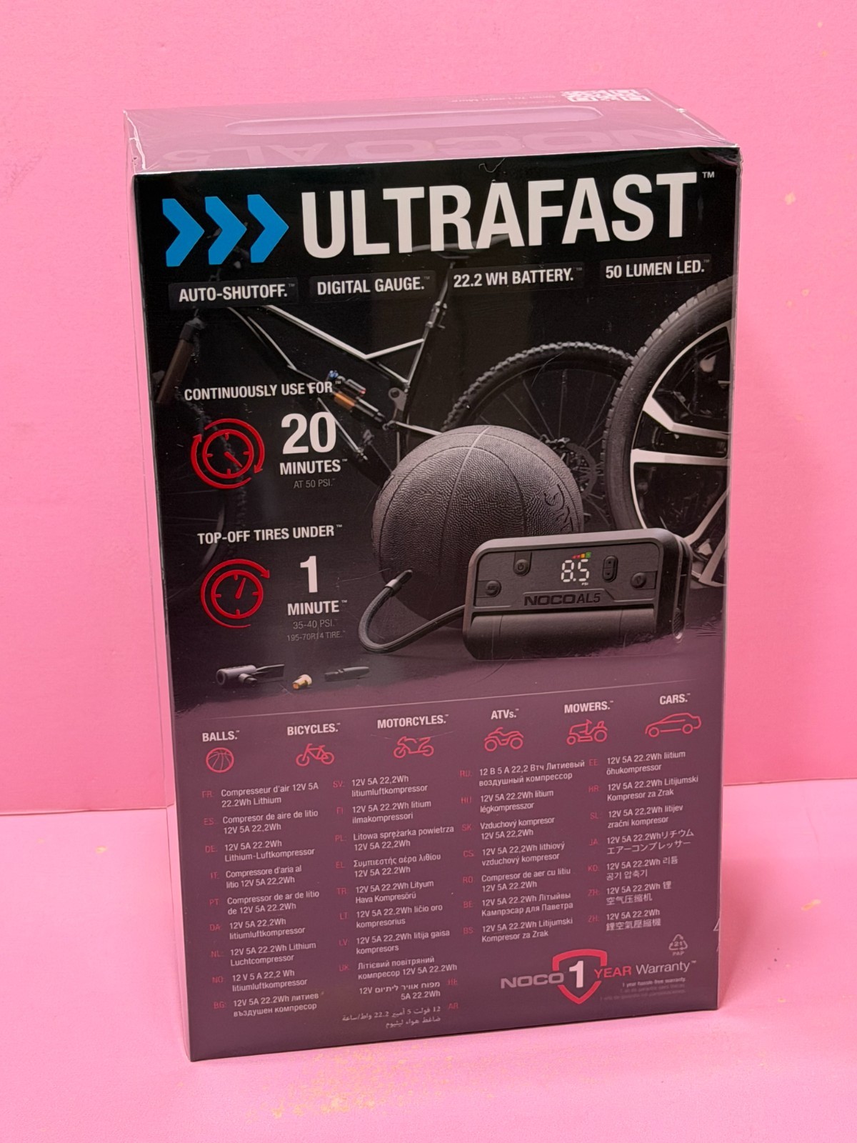 NOCO AL5 Lithium Air Inflator Compressor Kit 130psi 5A