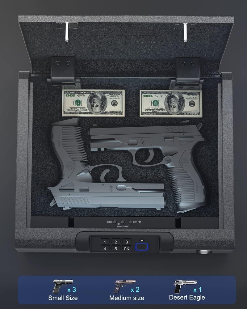 Enhanced Security Biometric Pistol Safe – Key & PIN Unlock with USB Charging