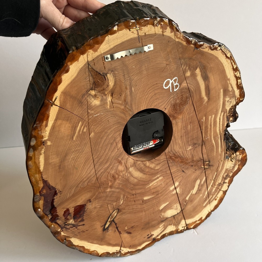 Rustic Live Edge Heavy Wood Slab Wall Clock Epoxy Coated Battery Powered EUC