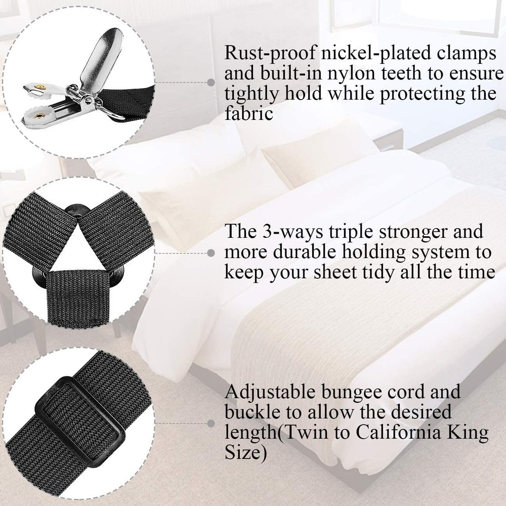 2 Pcs Bed Sheet Holder Straps Adjustable Bed Sheet Fasteners Elastic Bands