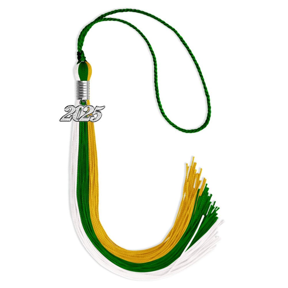 Endea Graduation Green/Gold/White Tassel with Silver Date Drop