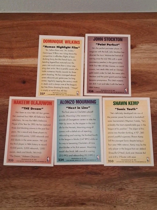 1993-94 FLEER PRO-VISION OLAJUWON STOCKTON KEMP MOURNING COMPLETE SUBSET (5)