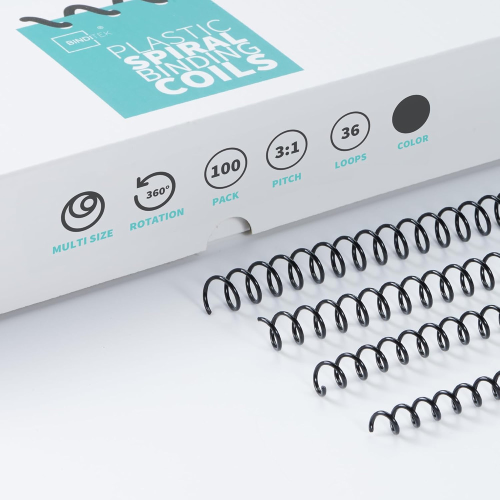 Binditek 100 Pack Plastic Spiral Binding Coils, 4 Different Sizes (6Mm, 8Mm, 10M