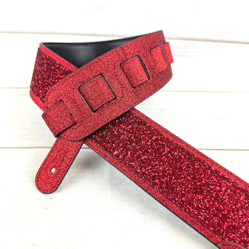 Walker And Williams GL-107 Red Ruby Slipper Glitter Bomb Padded Guitar Strap