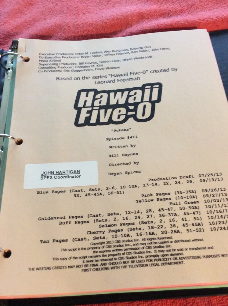 HAWAII FIVE-O ORIGINAL SCRIPT 411 SCHEDULE 2013 PUKANA DANIEL DAE KIM