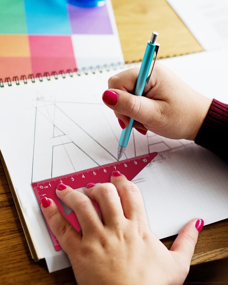 5 PCS Red Triangular Ruler Set Aluminum Alloy Metal Drafting Geometric Tool