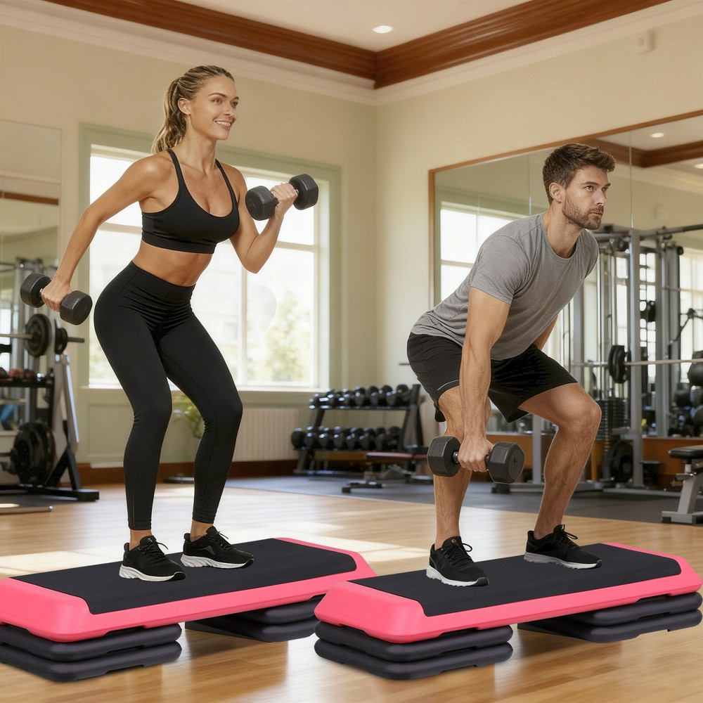 43 Inch Training Exercise Aerobic Stepper Step Platform Workout with Risers Pink