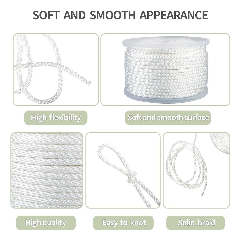 5/16 250'' White Solid Braid Industrial-grade Nylon Polyester Rope