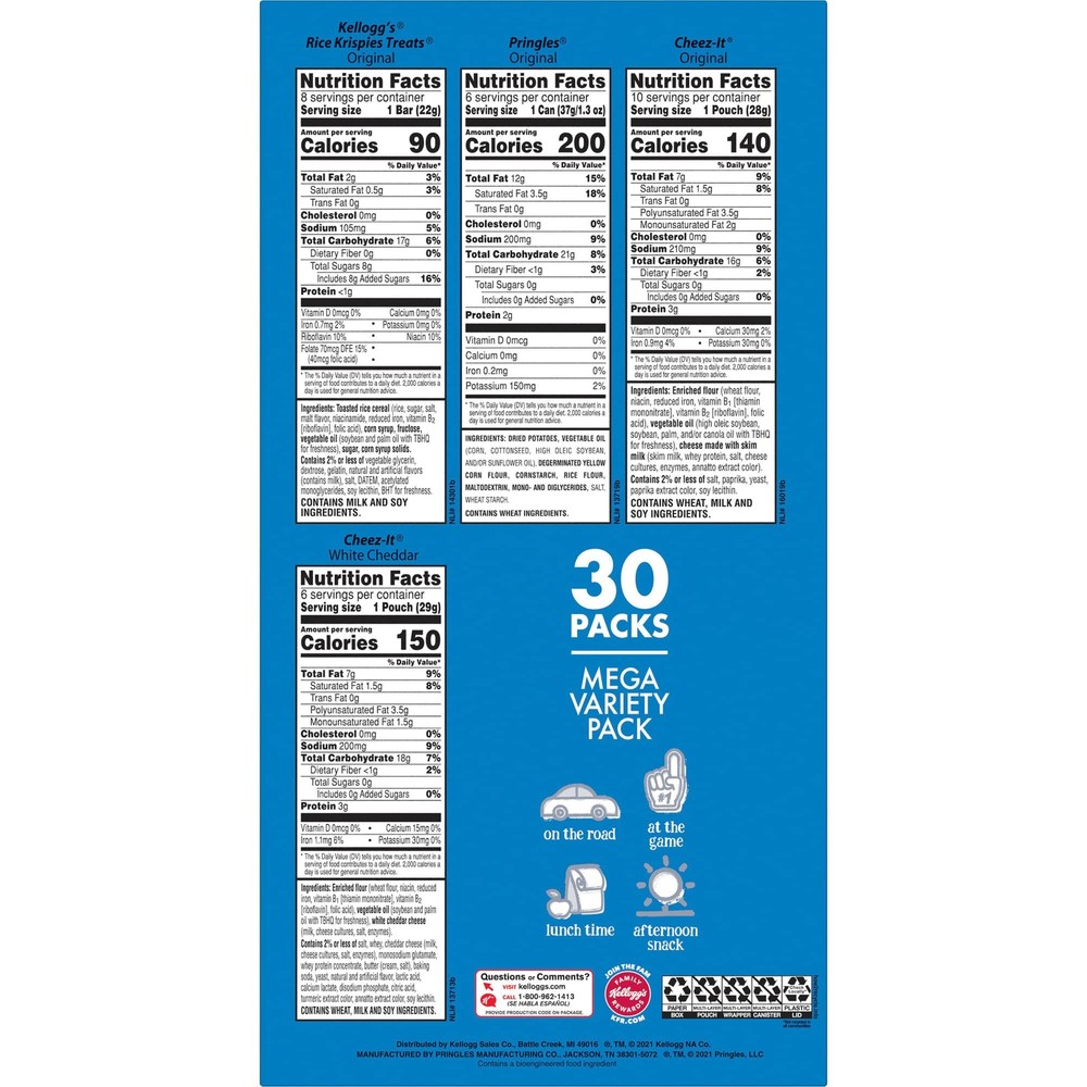 Kellogg's Snacks, Lunch Snacks, Kids Snacks, Mega Pack, Variety Pack, 30.1oz ...