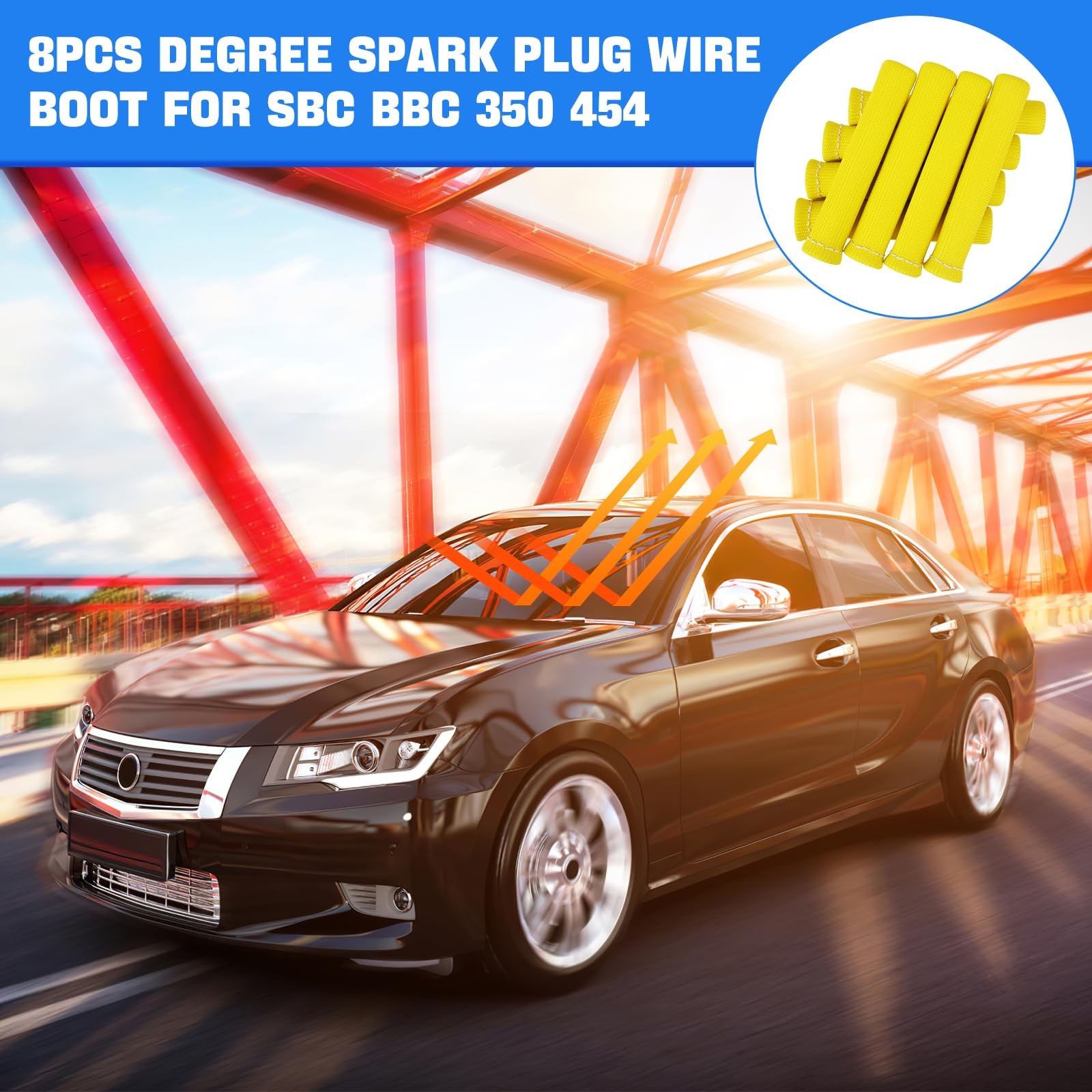 2500° Spark Plug Heat Shield Sleeve for 8PCS Wire Boots Yellow