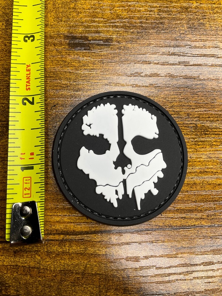 Call of Duty Ghost Patch PVC Hook Loop Skull Rubber White GLOW