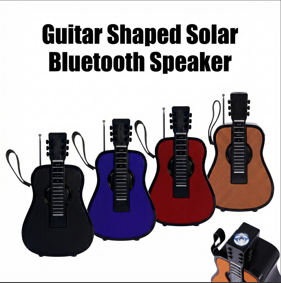 Portable Bluetooth Speaker Guitar Shaped Solar & USB Powered Telescoping Antenna