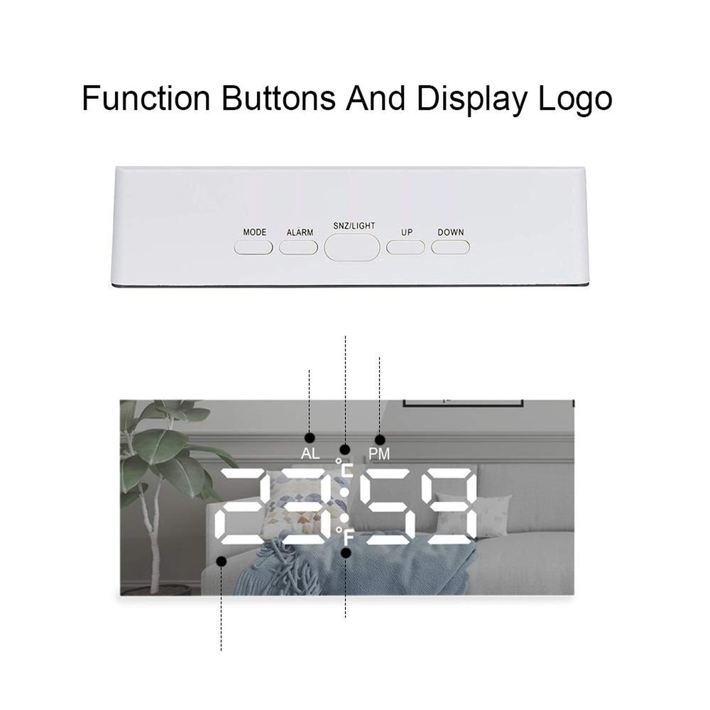 Lancoon Digital Alarm Clock, Large LED Display Mirror Clock with Snooze Funct...