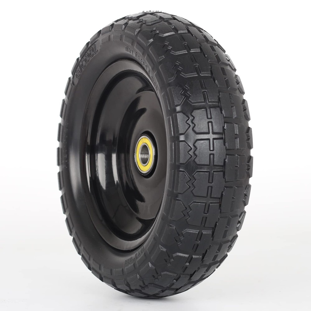 GICOOL 10" Flat-Free Solid Tire and Wheel Replacement 2 PACK, Black