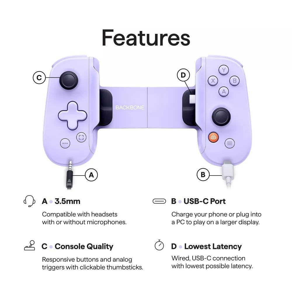 Backbone One Mobile Gaming Controller USB-C Purple Android & iPhone Excellent