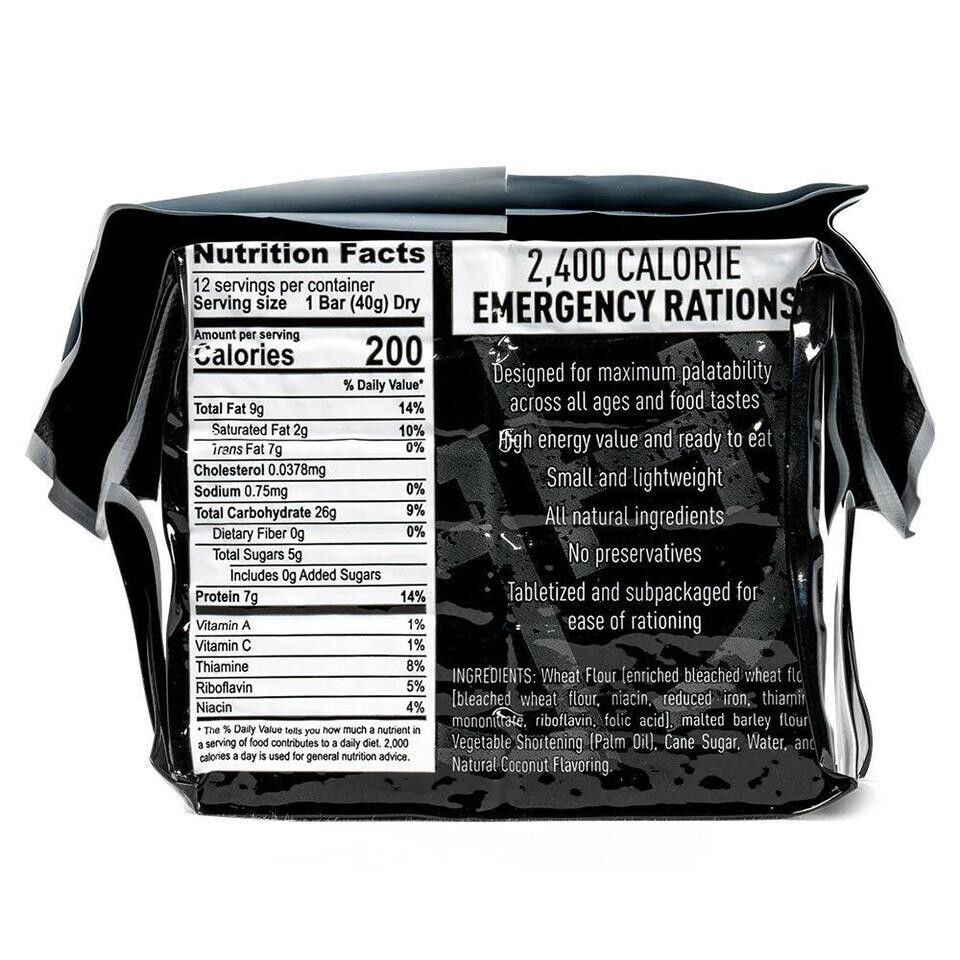Emergency Food Ration 12 Bar pack 2,400 Total Calories 5 Year Shelf Life