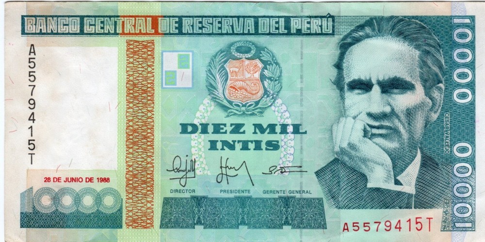 Banknote Peru P140a 10000 Intis 1988
