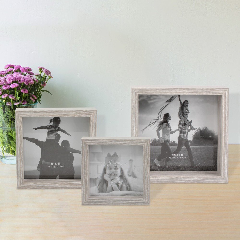 Stonebriar Decorative Square Wall Mounted Gallery Frames, Wood, Light Gray, S...