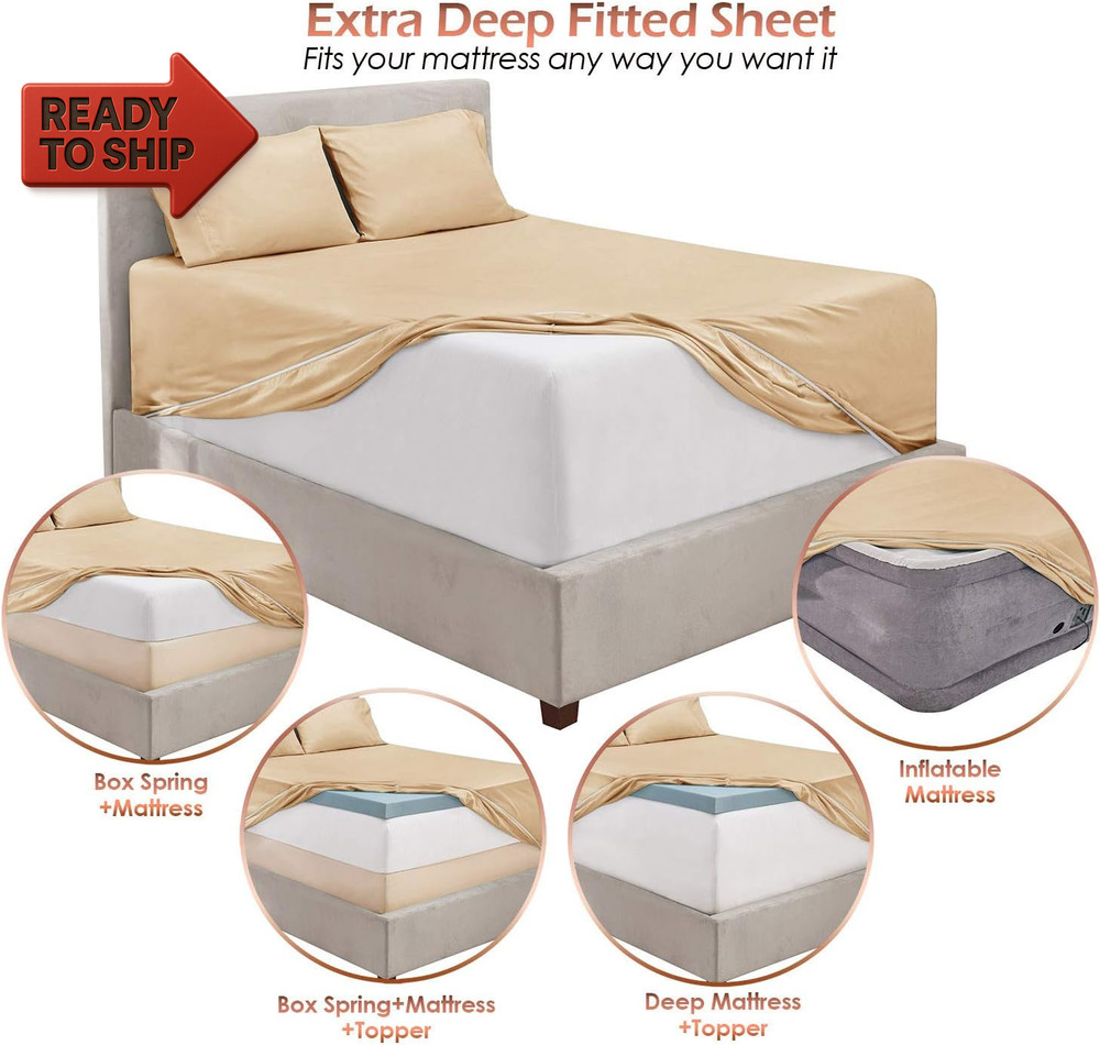 Hearth & Harbor Extra Deep Pocket 4-Piece Bed Sheets Set - Super Deep Fitted Sh