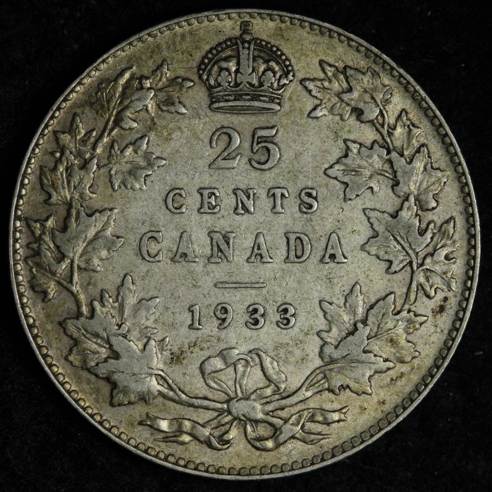 1933 Canada SILVER Twenty Five Cents XF E360 OARCN