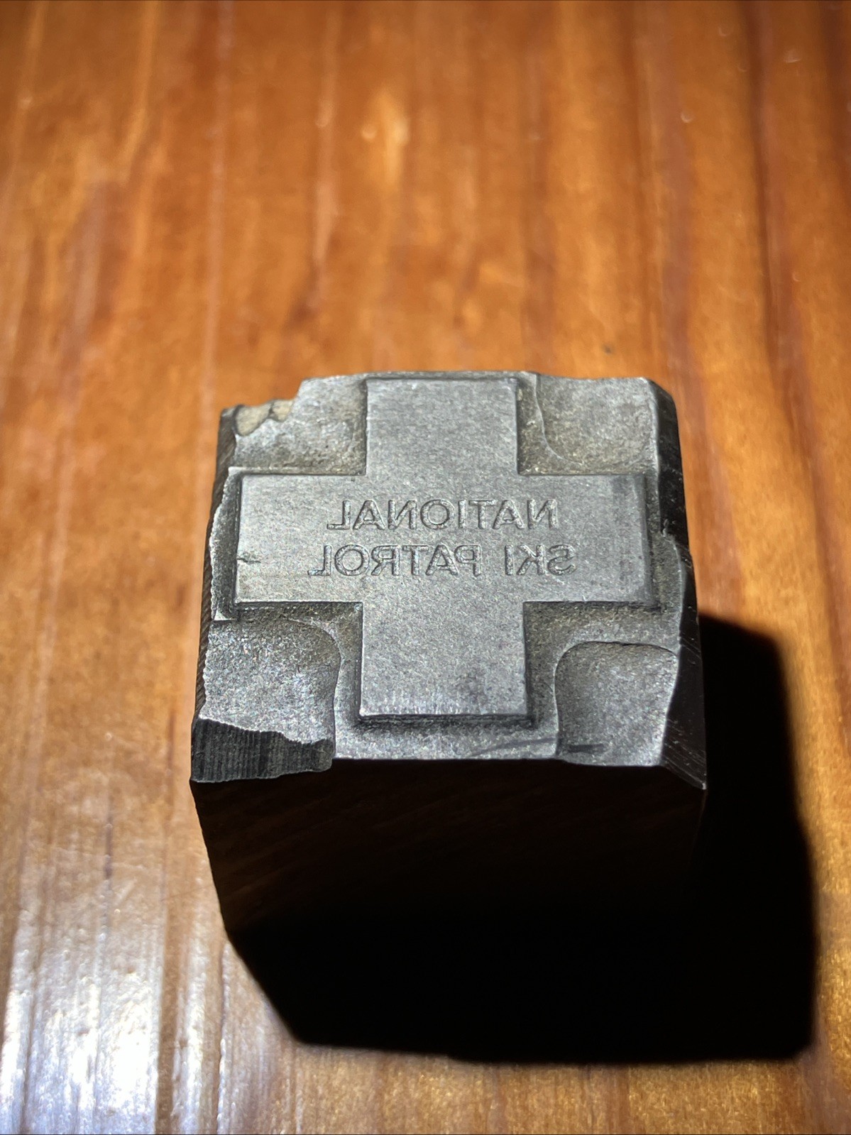 VTG National Ski Patrol Metal Printing Block Reverse Engraved 1” X 1”